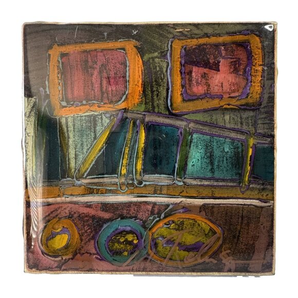 Acrylic Abstract Painting Multicolored 10x7.2in High Quality Wood Art - Picture 1 of 8